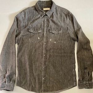 All Saints Grey Chambray Long Sleeve Shirt